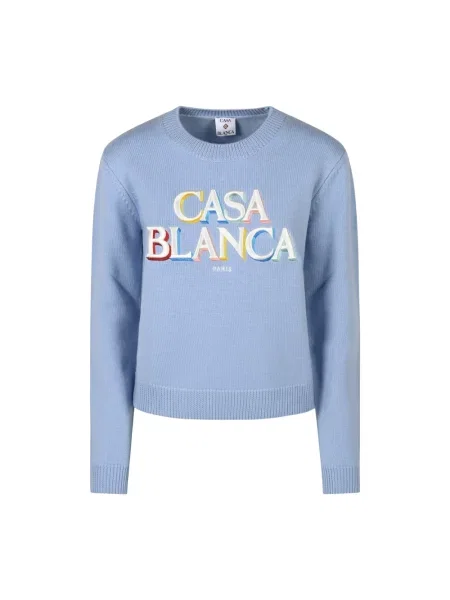 Sweter Casablanca wełniany z logo niebieski