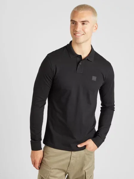 Tricou polo Boss cu mâneci lungi negru
