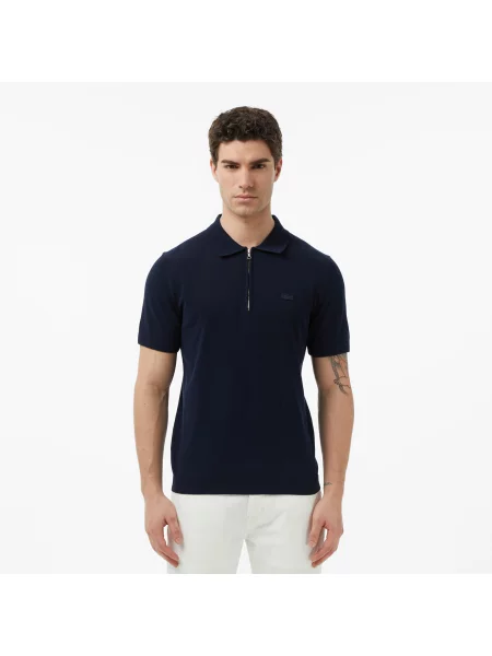 Lacoste Sweter Z Kołnierzykiem Polo Z Krótkim Rękawem Classic Fit granatowy