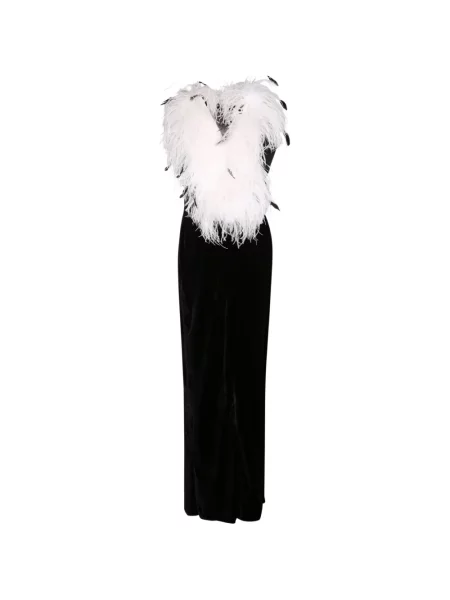 Rochie maxi Amen de catifea cu pene negru