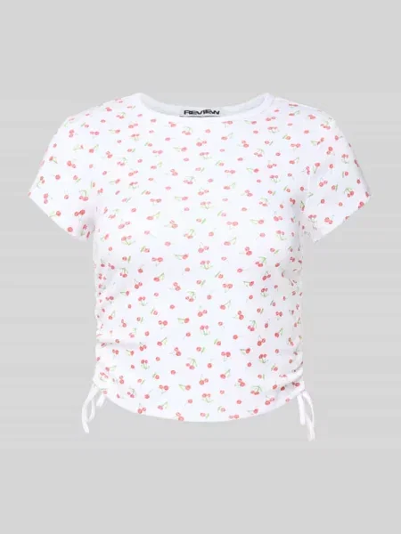 T-shirt krótki z marszczeniami Review biała