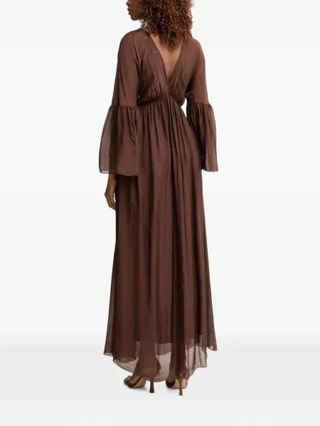 Rochie maxi Haveone cu decolteu în V evazată maro