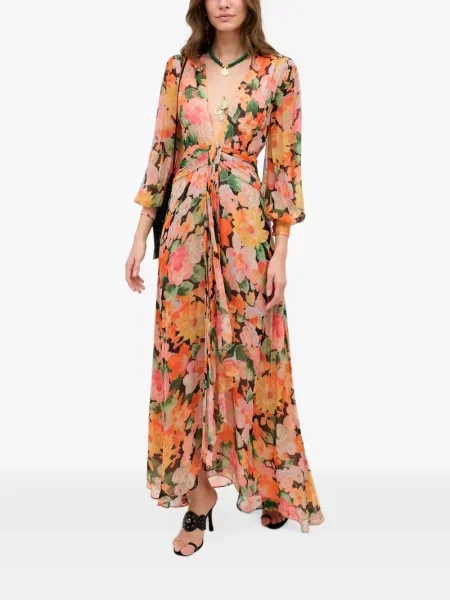 Rochie maxi Rixo de mătase cu model floral cu imagine portocaliu