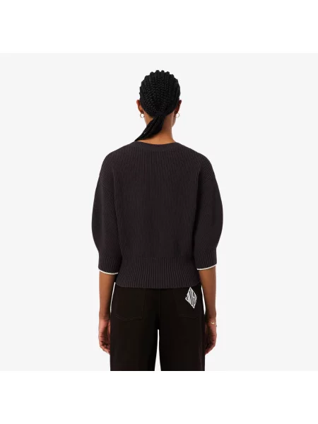 Lacoste Sweter Z Okrągłym Dekoltem Loose Fit brązowy