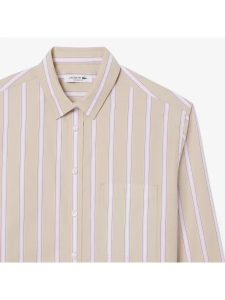 Lacoste Koszula W Paski Oversize różowa