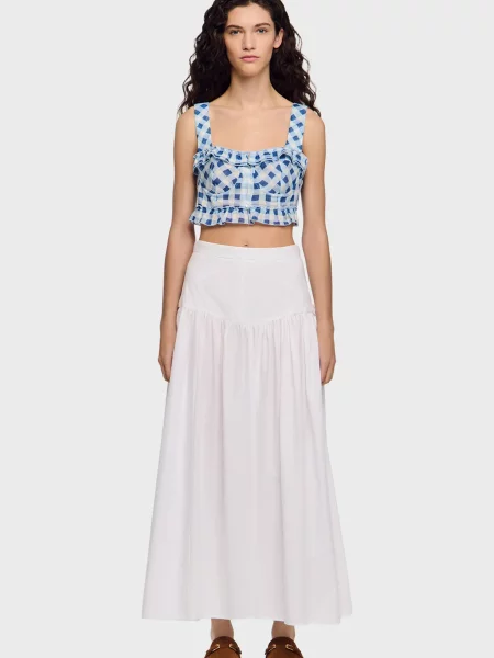 Лляний картатий топ Sandro білий