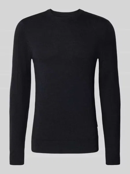 Sweter z dzianiny z okrągłym dekoltem model ‘BAGGE’ Blend czarny