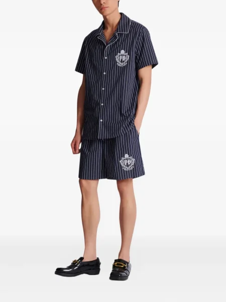 Pantaloni scurți Balmain cu broderie cu dungi albastru