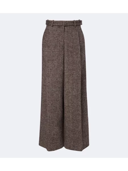 Pantaloni Magda Butrym de lână cu model herringbone maro