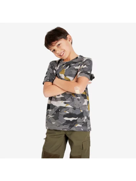 Koszulka dla dzieci Solognac camo woodland szara