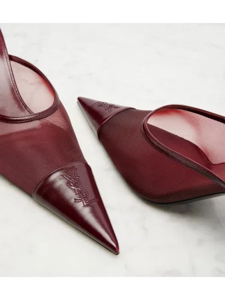 Papuci tip mules Saint Laurent din piele roșu