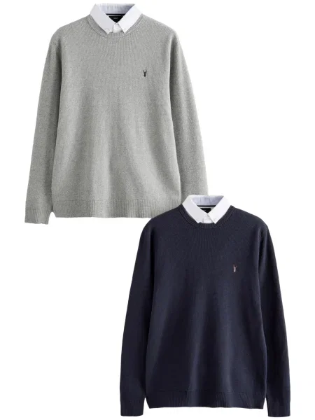 Next Pulover albastru închis / gri deschis alb