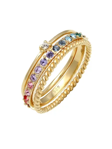 ELLI Prstan svetlo / zlata / transparentna modra