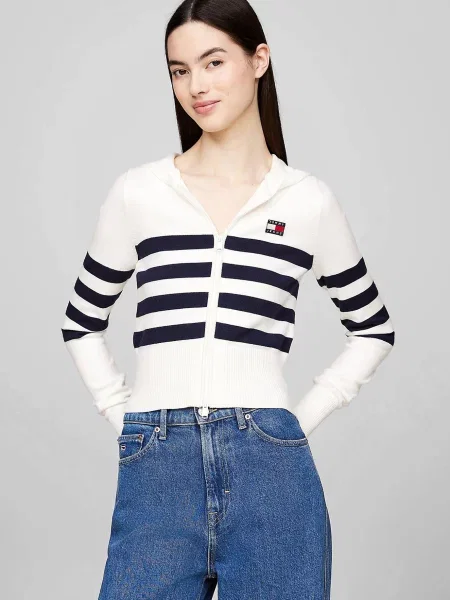У смужку светр Tommy Jeans з капюшоном білий