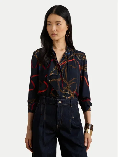 Lauren Ralph Lauren Blúzka námornícka modrá / hnedá / žltá červená