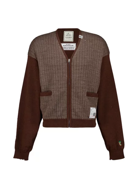 Cardigan Maison Mihara Yasuhiro zdrențuiți tricotate maro