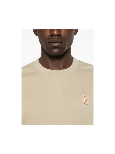 Haftowana bluza Maison Kitsune z okrągłym dekoltem beżowa