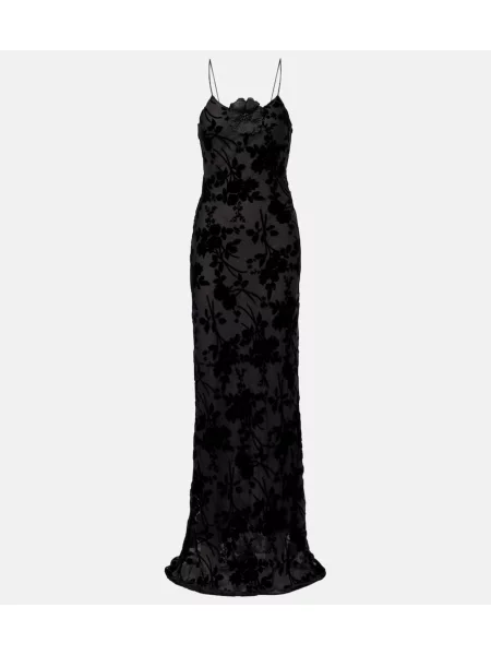 Rochie Rodarte de catifea cu model floral negru