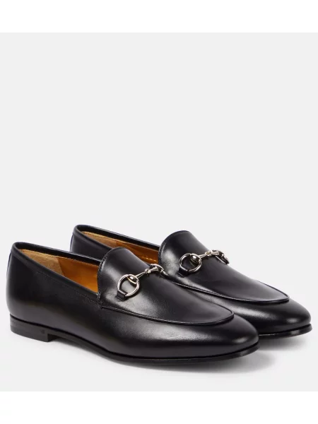 Usnjene loaferke Gucci črna