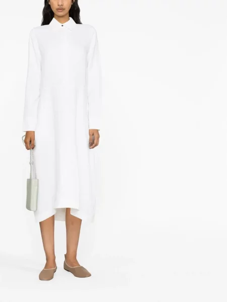 Lininė ilgas kostiumas marškininė suknelė Jil Sander balta