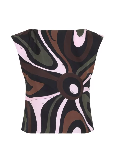 Top Pucci de mătase cu imagine cu imprimeu abstract negru