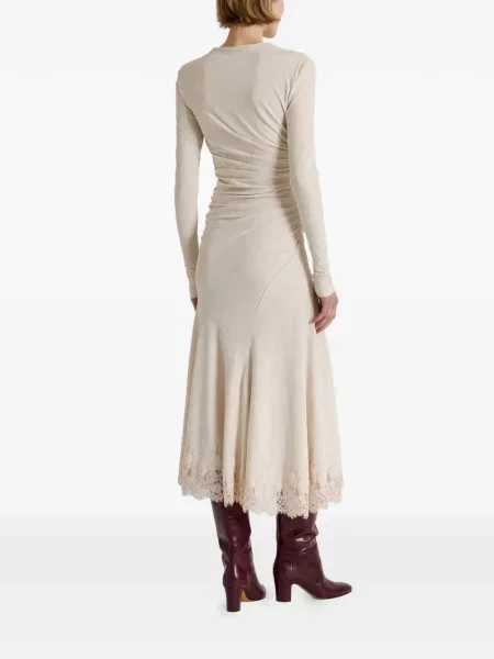 Rochie midi Alberta Ferretti cu volane din dantelă alb