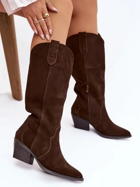 Botine Boto din piele cowboy alb