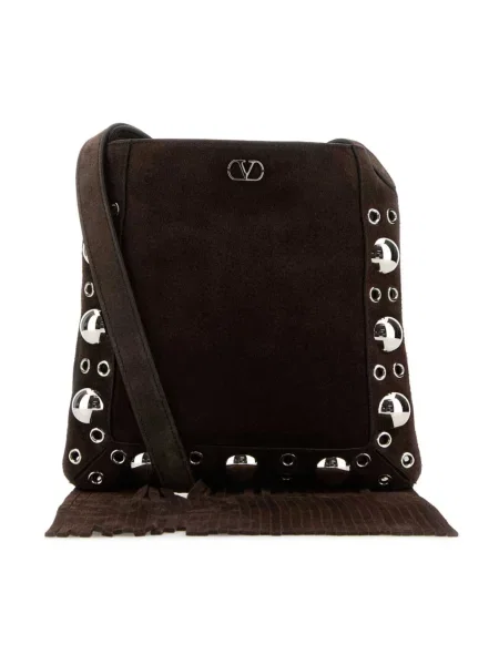 Lniana mała torebka crossbody Valentino Garavani brązowa