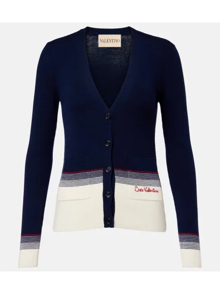 Kardigan Valentino wełniany w paski niebieski