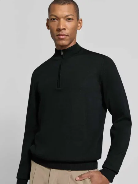 Bluza o kroju regular fit z czystej żywej wełny Maerz Muenchen czarna