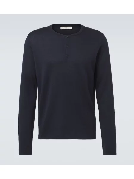 Cămașă The Row de mătase cu guler henley albastru