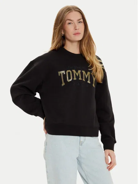 Tommy Jeans Bluză Varsity Boxy Fit negru