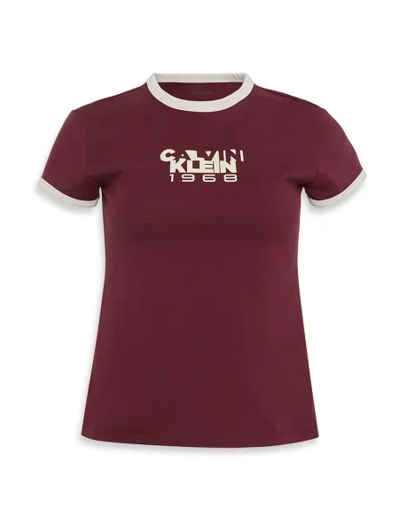 Calvin Klein Jeans Tricou roșu bordeaux / alb bordo