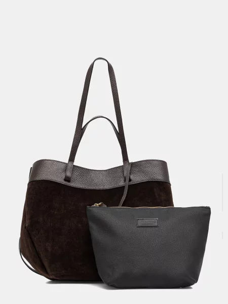 Answear.LAB geanta de mana din piele intoarsa maro