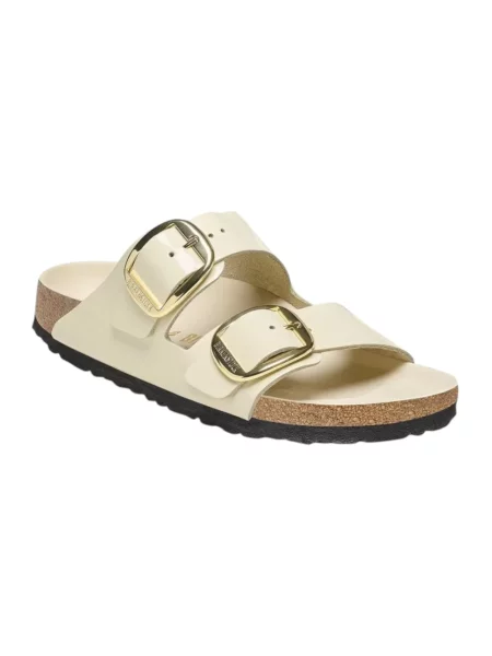 Klapki Birkenstock zamszowe na sprzączkę beżowe