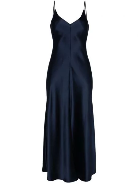 Jedwabna sukienka Voz z dekoltem w serek garniturowa niebieska