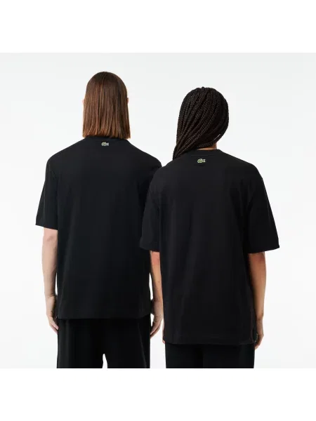 Lacoste Koszulka Unisex Loose Fit Large Z Organicznej Bawełny Ze Wzorem Krokodyla czarna