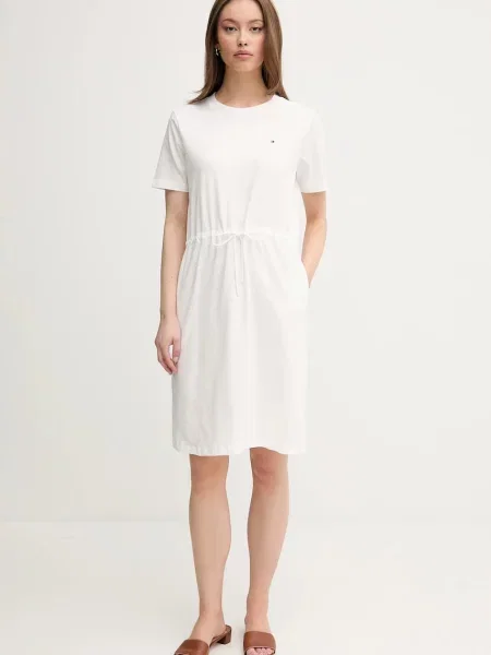 Haljina Tommy Hilfiger mini ravna bijela