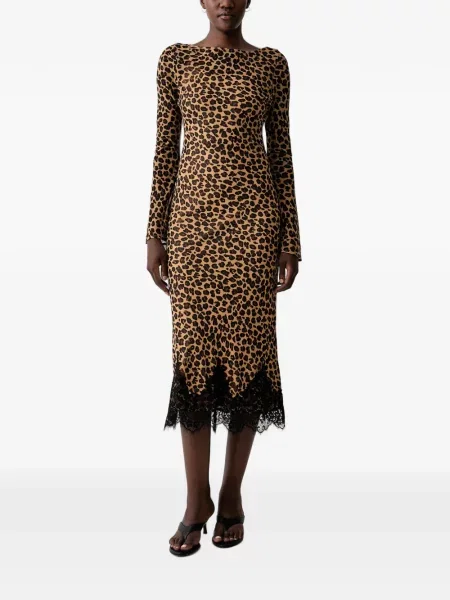 Rochie midi Never Fully Dressed cu imagine cu model leopard din dantelă