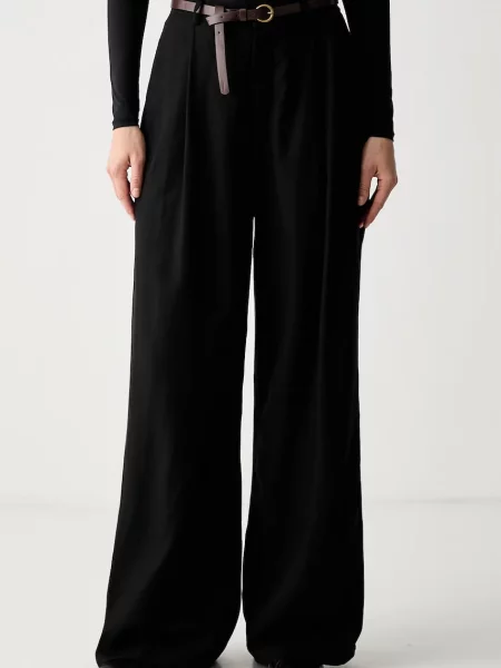 Haveone pantaloni straight pentru femei cu vâscoză negru