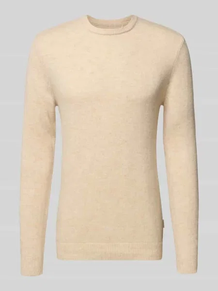 Sweter z dzianiny z prążkowanymi wykończeniami model ‘BRANKO’ Blend beżowy