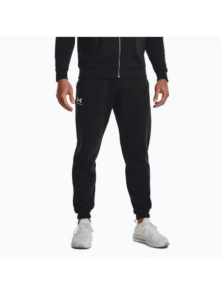 Мъжки панталони за тренировка Under Armour Essential Fleece Joggers black/white бяло