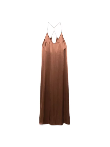 Satynowa sukienka The Nina Studio garniturowa brązowa