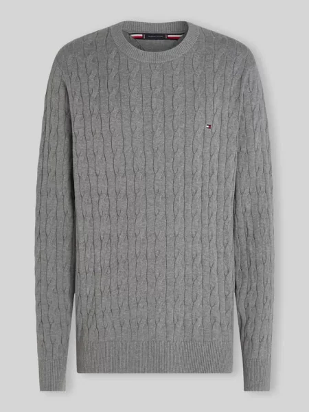 Sweter z dzianiny o kroju regular fit z czystej bawełny Tommy Hilfiger szary