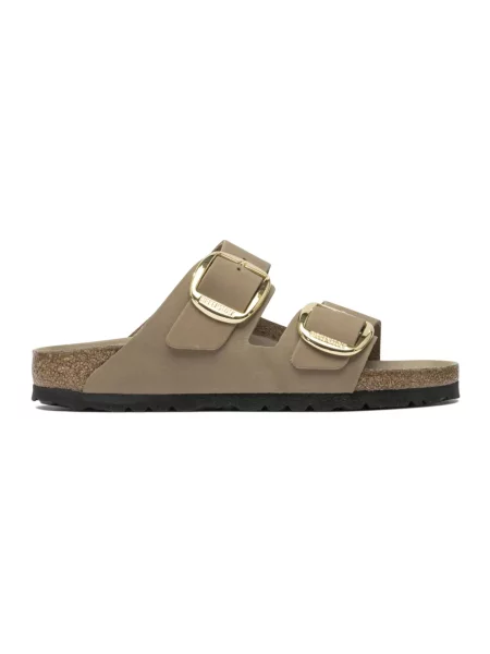 Klapki Birkenstock skórzane na sprzączkę brązowe