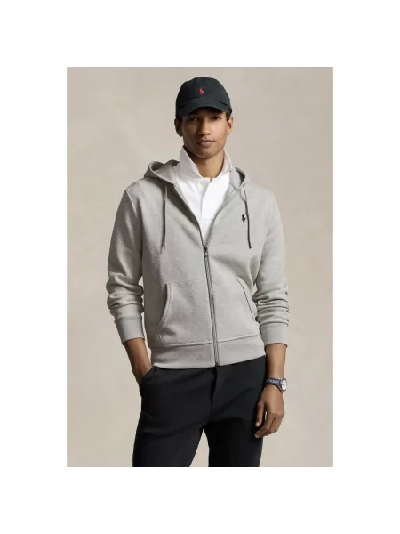 Dzianinowa bluza z kapturem Polo Ralph Lauren z kapturem szara