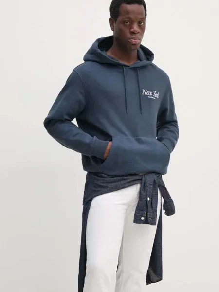 Суичър с качулка Calvin Klein Jeans с качулка с апликация тъмносиньо