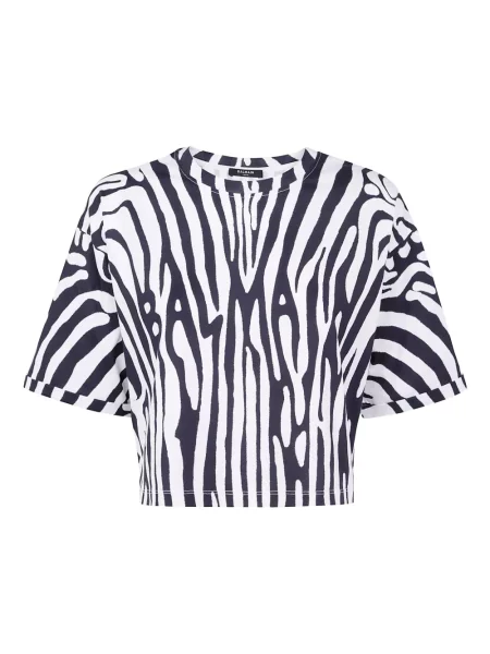 Koszulka Balmain z nadrukiem w zebrę o krotszym kroju biała