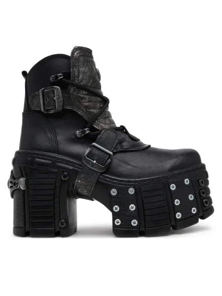 Кожени боти New Rock ITALI NEGRO BOX PLANE с дебел черно