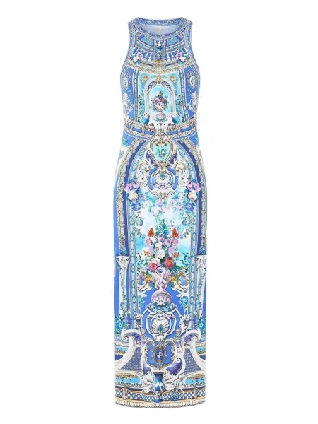 Rochie maxi Camilla cu model floral albastru